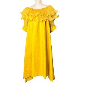 # A104   N BY Nancy  Mustard Ruffle  cottage core  Boho dress New No Tag  S